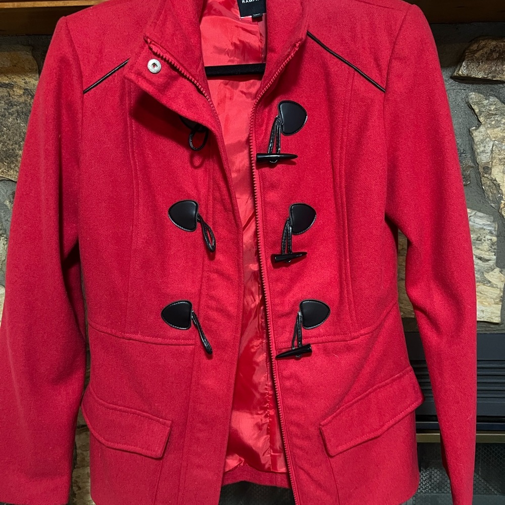 Rampage Red Pea Coat with Tailored Silhouette and Wide Collar